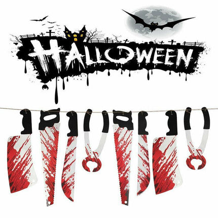 8pcs Hanging Bloody Weapons Halloween Horror Props Garland Banner Decoration AU - Aimall
