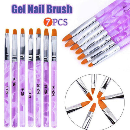 7PCS Round Head UV Gel Nail Acrylic Brush Hair Size No.2-14 Good for Starter Pen - Aimall