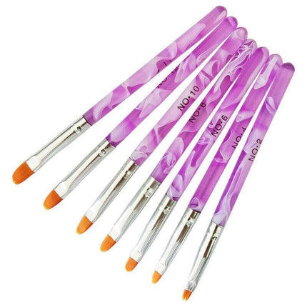 7PCS Round Head UV Gel Nail Acrylic Brush Hair Size No.2-14 Good for Starter Pen - Aimall