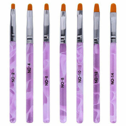 7PCS Round Head UV Gel Nail Acrylic Brush Hair Size No.2-14 Good for Starter Pen - Aimall