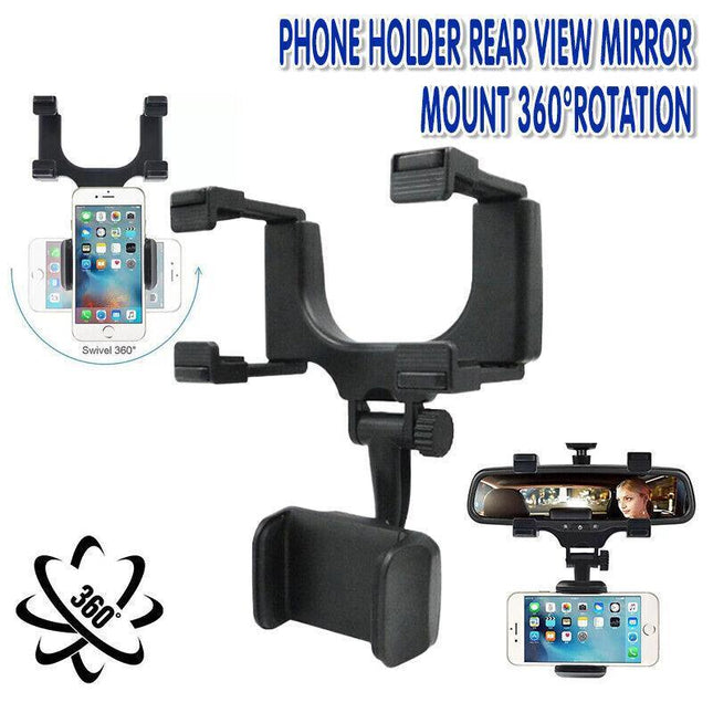 Phone Holder Rear View Mirror Mount 360°Rotation Car Truck Smartphone Cradle GPS - Aimall