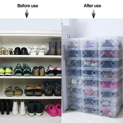 Clear Plastic Shoe Boxes in Closet
