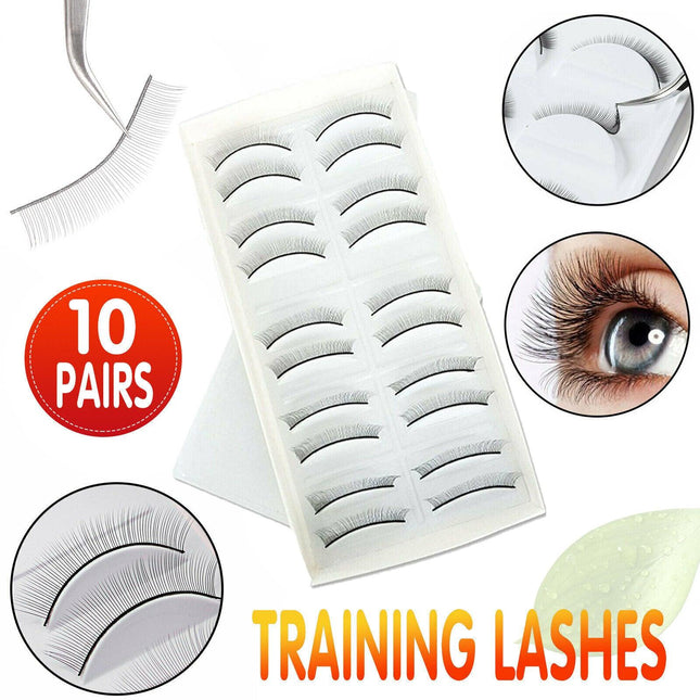 10 Pairs Self-Adhesive Training False Eyelash Extensions Practice Lashes Strip - Aimall