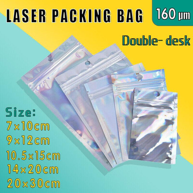 100/200 Iridescent Zip Bags Pouch Food Storage Laser Bag Holographic Makeup AU - Aimall
