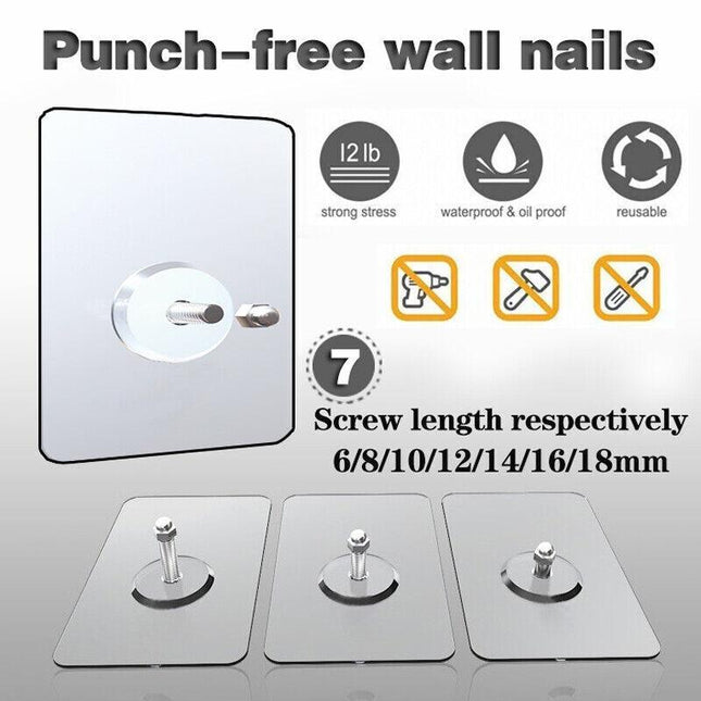 10x Punch-Free Self Adhesive Screw Sticker Wall Hanging Sucker Hook Nail Holder - Aimall