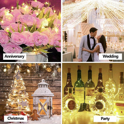 10x String Battery Copper 10/20LED Wine Bottle Cork Fairy Light Party Waterproof - Aimall