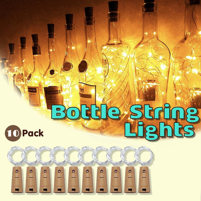 10x String Battery Copper 10/20LED Wine Bottle Cork Fairy Light Party Waterproof - Aimall