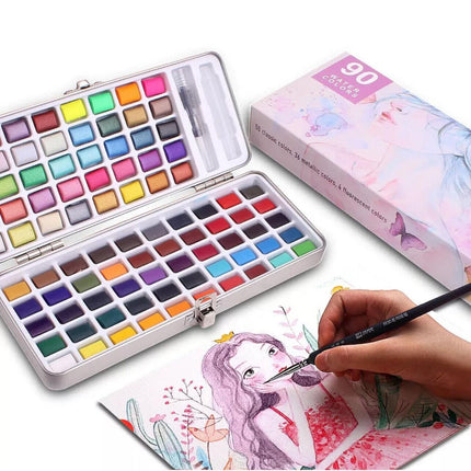 12-90 Watercolour Paint Set With Brush Painting Water Colour Art Artist Kits AU - Aimall