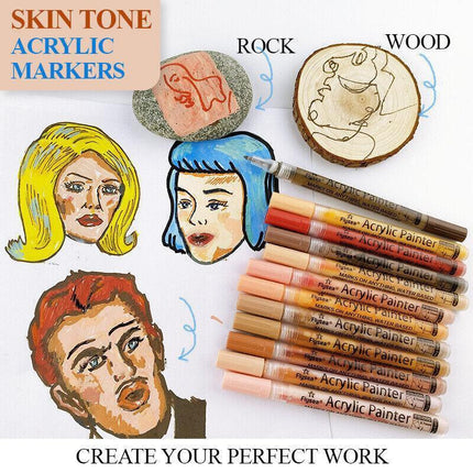 12 Colours Acrylic Paint Pens Markers Skin Tone Rock Painting Rubber Ceramics AU - Aimall