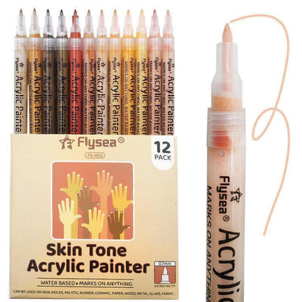 12 Colours Acrylic Paint Pens Markers Skin Tone Rock Painting Rubber Ceramics AU - Aimall