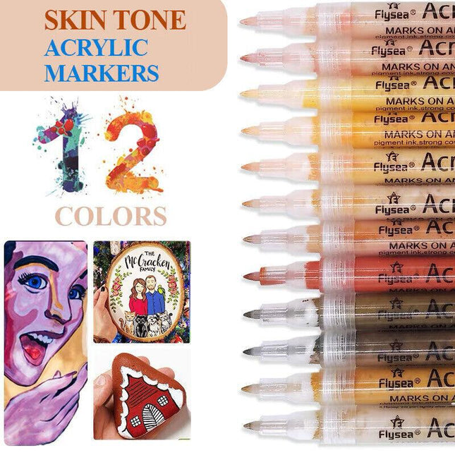 12 Colours Acrylic Paint Pens Markers Skin Tone Rock Painting Rubber Ceramics AU - Aimall