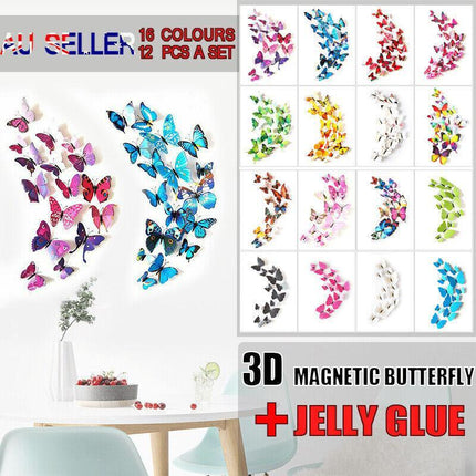 12PCS 3D Butterfly Wall Magnets Removable Sticker Decals Kids Art Nursery Decor - Aimall
