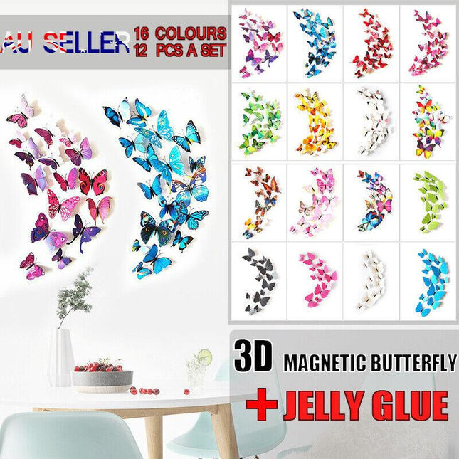 12PCS 3D Butterfly Wall Magnets Removable Sticker Decals Kids Art Nursery Decor - Aimall