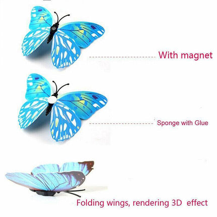 12PCS 3D Butterfly Wall Magnets Removable Sticker Decals Kids Art Nursery Decor - Aimall