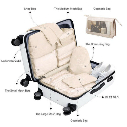 8PCS Packing Cubes Travel Pouches Luggage Organiser Clothes Suitcase Storage Bag - Aimall