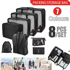 8PCS Packing Cubes Travel Pouches Luggage Organiser Clothes Suitcase Storage Bag - Aimall