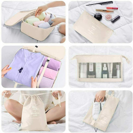8PCS Packing Cubes Travel Pouches Luggage Organiser Clothes Suitcase Storage Bag - Aimall