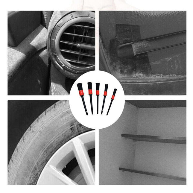 5Pcs Dashboard Car Hair Detail Brush Crevice Dust Cleaning Automotive Detailing - Aimall