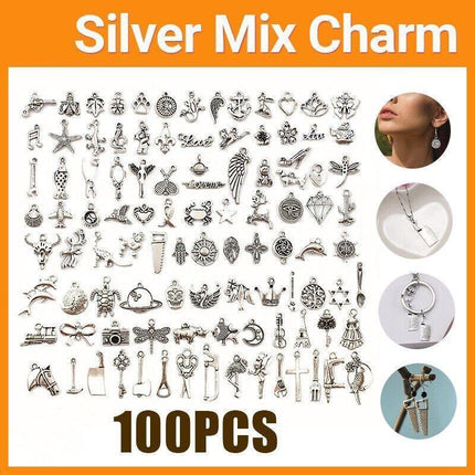 100X Jewelry Making Silver Charms Mixed Tibetan Silver Metal Charms Pendants DIY - Aimall