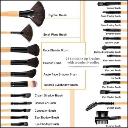 24 Pcs Professional Makeup Brush Kit Set Cosmetic Make Up Beauty Brushes Bag AU - Aimall