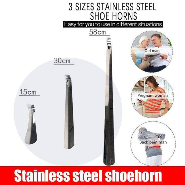 15cm/30cm/58cm Long Handle Shoehorn Stainless Steel Shoe Horn Lifter Tool New AU - Aimall