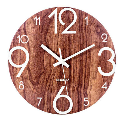 Glow In Dark Wall Clock Luminous Quartz Wooden Non Ticking Home Decor 12''/30cm - Aimall