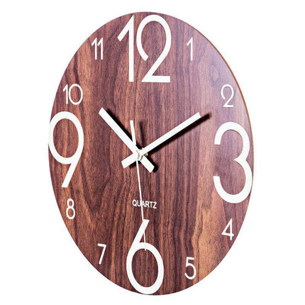 Glow In Dark Wall Clock Luminous Quartz Wooden Non Ticking Home Decor 12''/30cm - Aimall