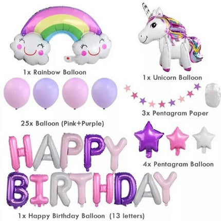 45-50 PCS Happy Birthday 3D Unicorn Decoration Balloons DIY Decor Party Set AU - Aimall