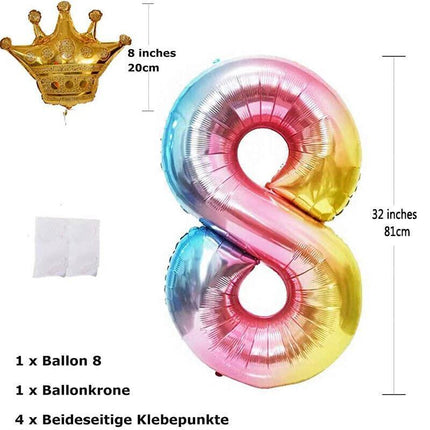 81cm Iridescent Rainbow Foil Balloons 32" Number Wedding Birthday Party Balloon - Aimall