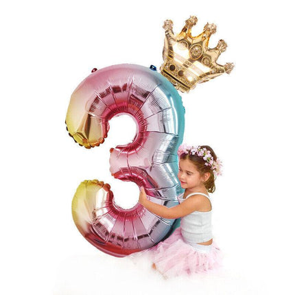 81cm Iridescent Rainbow Foil Balloons 32" Number Wedding Birthday Party Balloon - Aimall