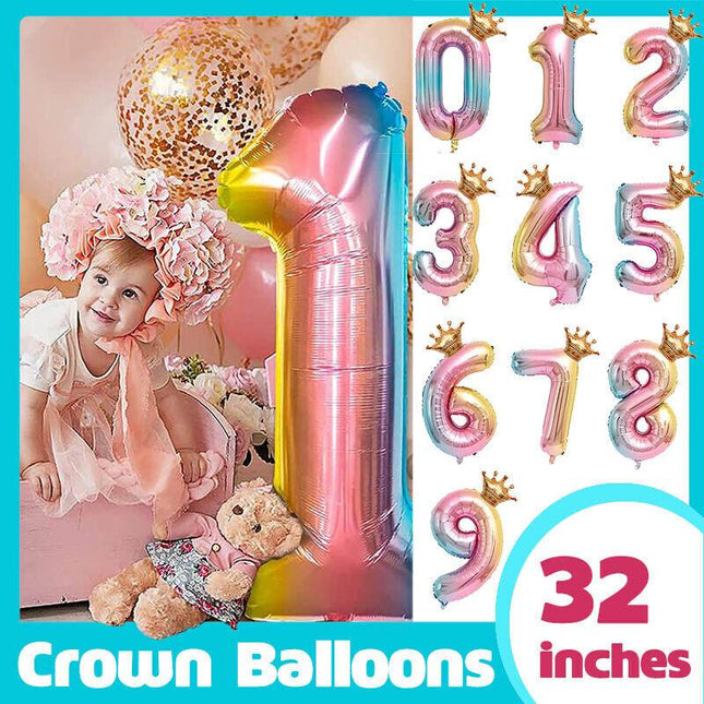 81cm Iridescent Rainbow Foil Balloons 32" Number Wedding Birthday Party Balloon - Aimall