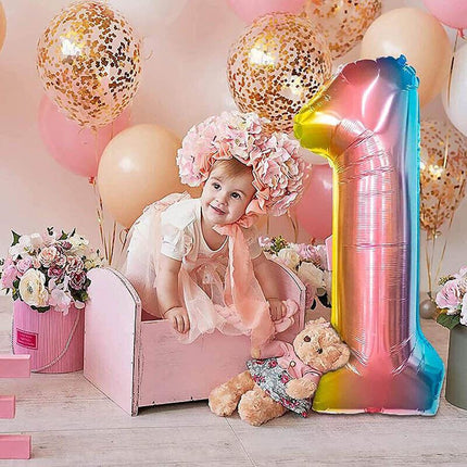 81cm Iridescent Rainbow Foil Balloons 32" Number Wedding Birthday Party Balloon - Aimall