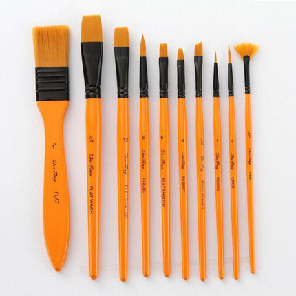 10 PCS Acrylic Paint Brush Set Kit Artist Nylon Brush Pen Colour Painting Travel - Aimall