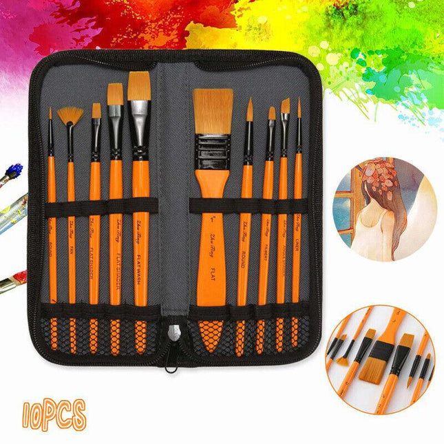 10 PCS Acrylic Paint Brush Set Kit Artist Nylon Brush Pen Colour Painting Travel - Aimall