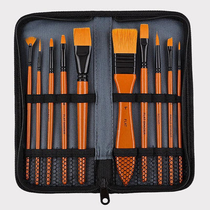 10 PCS Acrylic Paint Brush Set Kit Artist Nylon Brush Pen Colour Painting Travel - Aimall