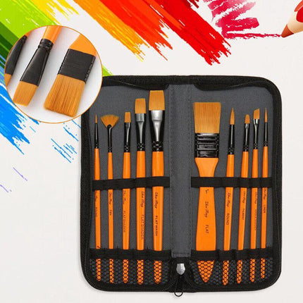 10 PCS Acrylic Paint Brush Set Kit Artist Nylon Brush Pen Colour Painting Travel - Aimall