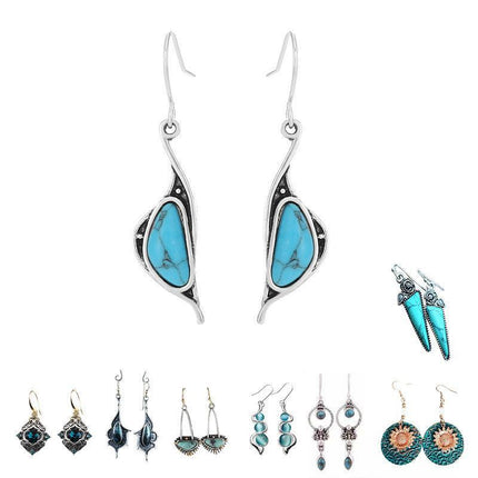 Retro Boho Turquoise Flower Earrings Hook Moonstone Dangle Drop Sapphire Women - Aimall
