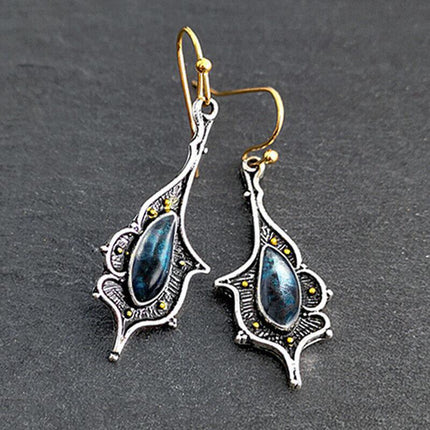 Retro Boho Turquoise Flower Earrings Hook Moonstone Dangle Drop Sapphire Women - Aimall