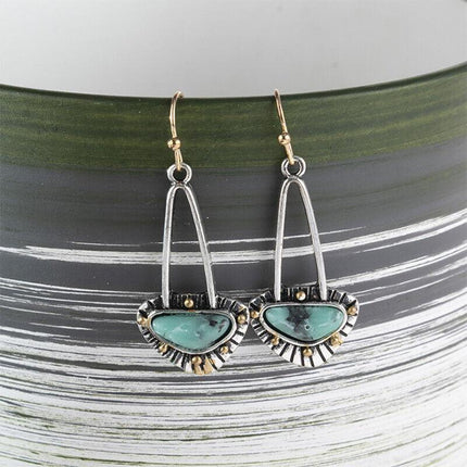Retro Boho Turquoise Flower Earrings Hook Moonstone Dangle Drop Sapphire Women - Aimall