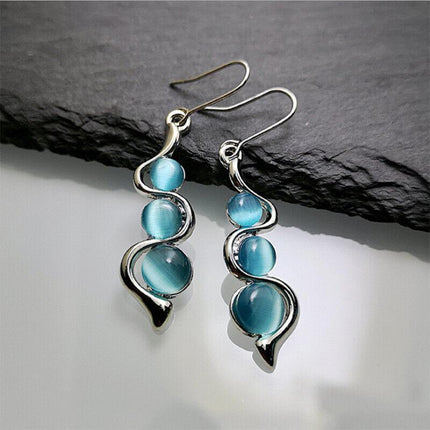 Retro Boho Turquoise Flower Earrings Hook Moonstone Dangle Drop Sapphire Women - Aimall