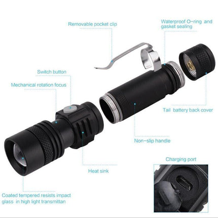 2X 60000lm LED Flashlight Torch For Bike Mount USB Rechargeable T6 XM-L AU - Aimall