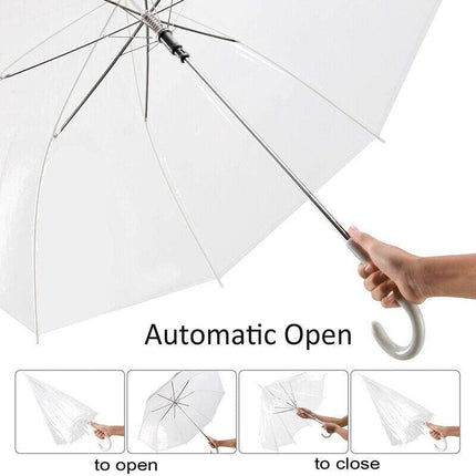Clear PVC 71cm Long Umbrella Rain Wedding Parasol See Through Transparent AU - Aimall
