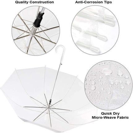 Clear PVC 71cm Long Umbrella Rain Wedding Parasol See Through Transparent AU - Aimall