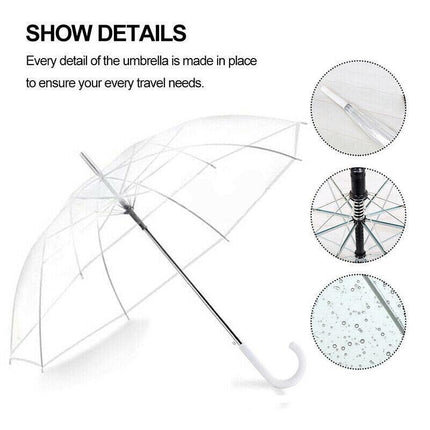 Clear PVC 71cm Long Umbrella Rain Wedding Parasol See Through Transparent AU - Aimall