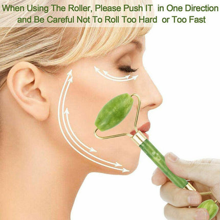 Jade Face Massage Roller Facial Massager Beauty Tool Body Eye Neck Gua Sha Board - Aimall