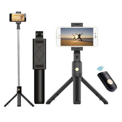 Wireless Bluetooth Selfie Stick Tripod Extendable Foldable Tripod Rod Selfie Rod - Aimall