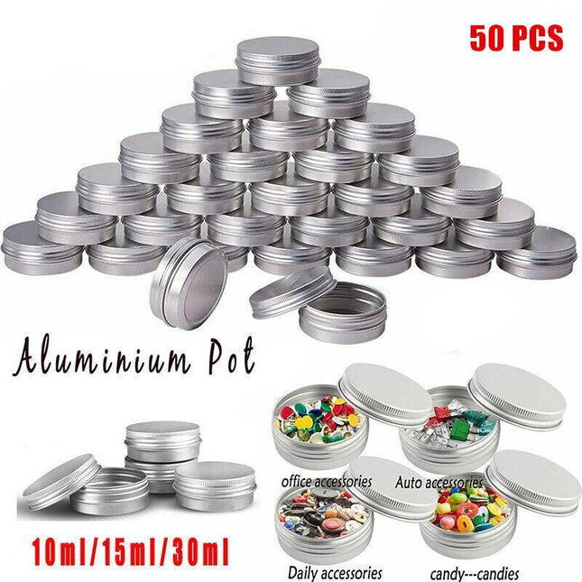 50-200PCS Durable Silver Aluminum Cosmetic Pot Lip Balm Jar Containers Empty Tin - Aimall