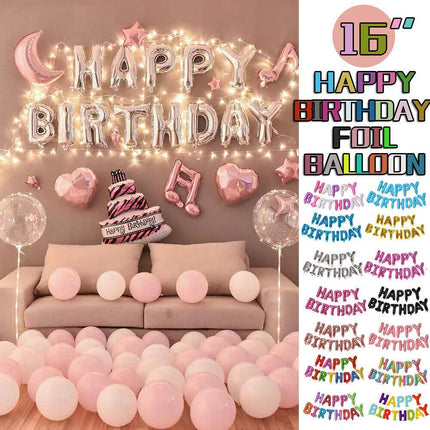 40cm 3D Happy Birthday Letters Balloons Inflating Foil Banner Bunting Celebrate - Aimall