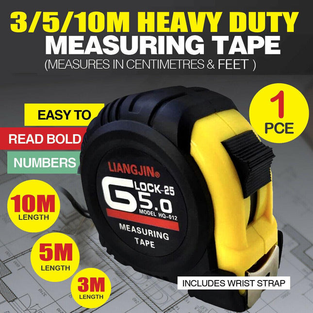 3/5/10m Measuring Tape Measure Steel Ruler Rule Lock Rubber Grip Metric & Inch - Aimall