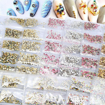 1440Pcs Glitter Rhinestones Crystal Clear Flat Bottom Glass Nail Art Nail Drill - Aimall